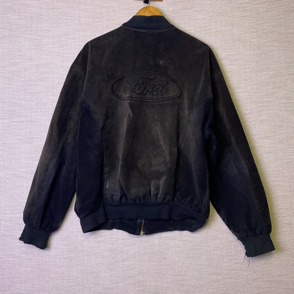 90s Ford Jacket XL Mens Bill Elliot Suede Leather Heavy Distressed Thrashed USA - Picture 3 of 10